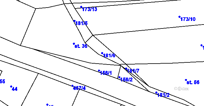 Parcela st. 181/6 v KÚ Hvozd, Katastrální mapa