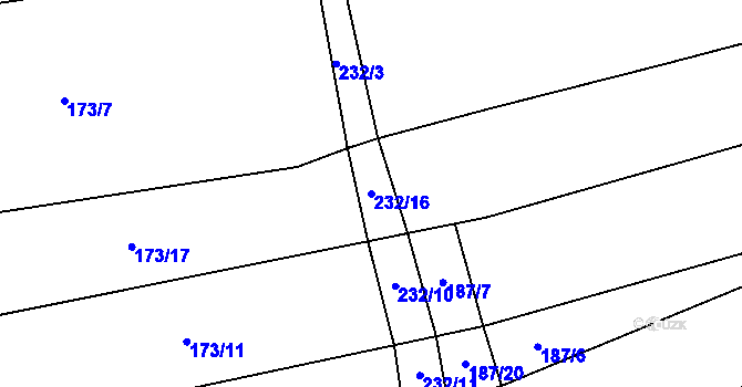 Parcela st. 232/16 v KÚ Hvozd, Katastrální mapa