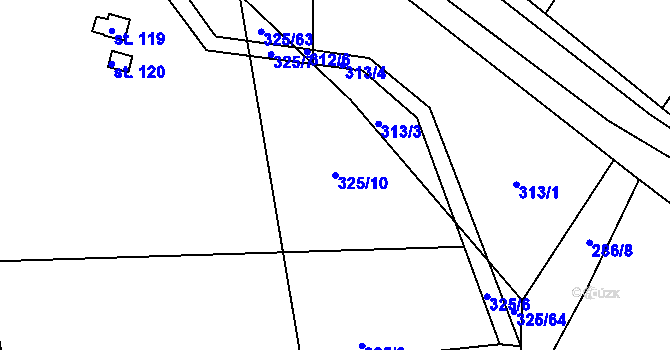 Parcela st. 325/10 v KÚ Hvozd, Katastrální mapa