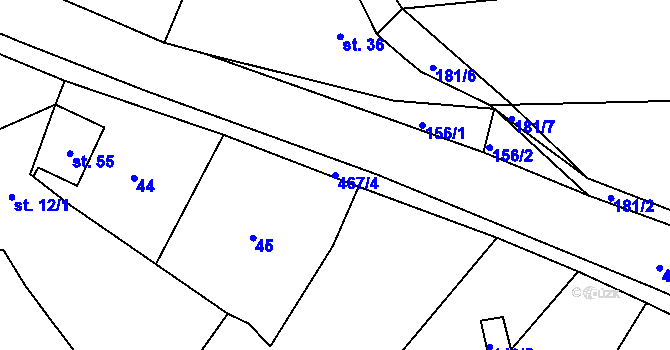 Parcela st. 467/4 v KÚ Hvozd, Katastrální mapa