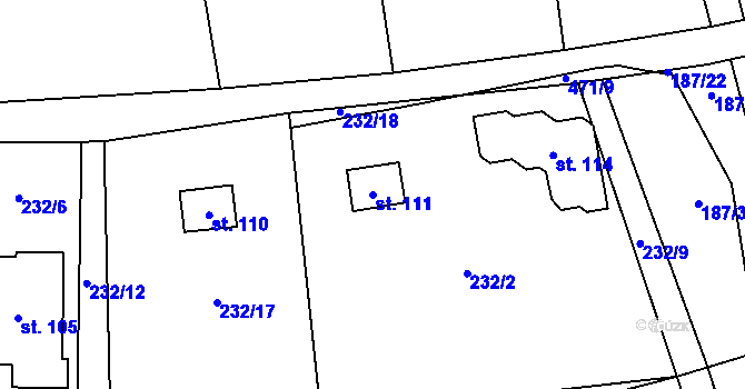 Parcela st. 111 v KÚ Hvozd, Katastrální mapa