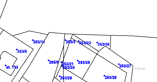 Parcela st. 253/23 v KÚ Hvozd, Katastrální mapa