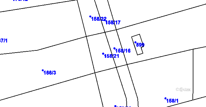Parcela st. 158/21 v KÚ Hvozd, Katastrální mapa