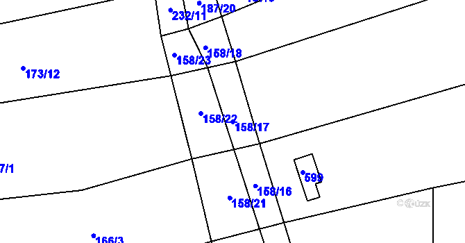 Parcela st. 158/17 v KÚ Hvozd, Katastrální mapa