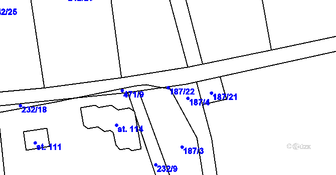 Parcela st. 187/22 v KÚ Hvozd, Katastrální mapa