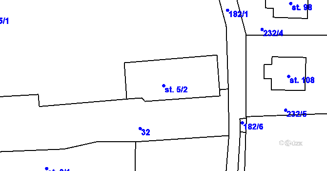 Parcela st. 5/2 v KÚ Hvozd, Katastrální mapa