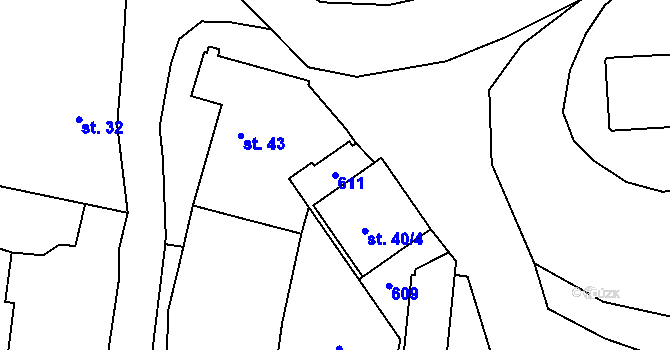 Parcela st. 611 v KÚ Hvozd, Katastrální mapa