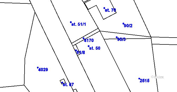 Parcela st. 50 v KÚ Dražeň, Katastrální mapa