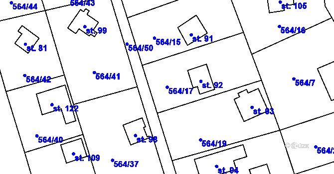 Parcela st. 564/17 v KÚ Dražeň, Katastrální mapa