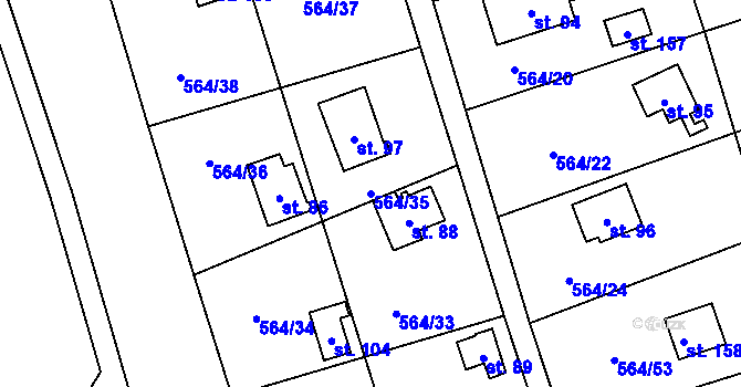 Parcela st. 564/35 v KÚ Dražeň, Katastrální mapa