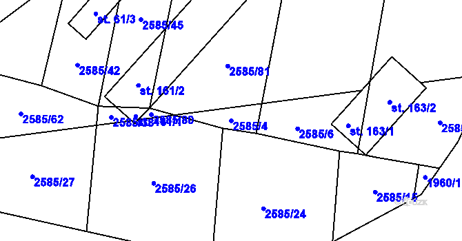 Parcela st. 2585/4 v KÚ Dražeň, Katastrální mapa