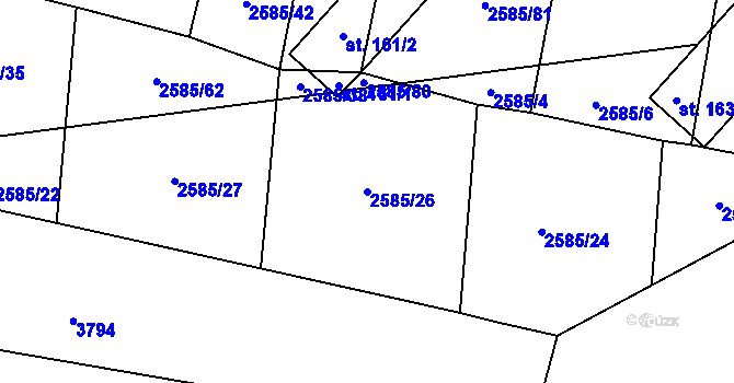 Parcela st. 2585/26 v KÚ Dražeň, Katastrální mapa
