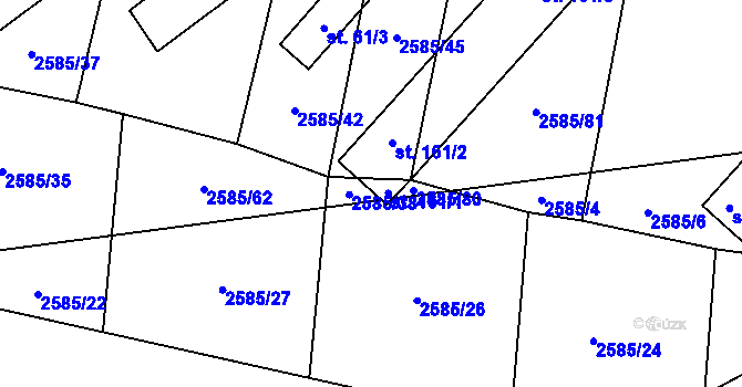 Parcela st. 2585/38 v KÚ Dražeň, Katastrální mapa