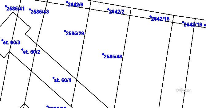 Parcela st. 2585/48 v KÚ Dražeň, Katastrální mapa