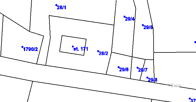 Parcela st. 28/2 v KÚ Dražeň, Katastrální mapa