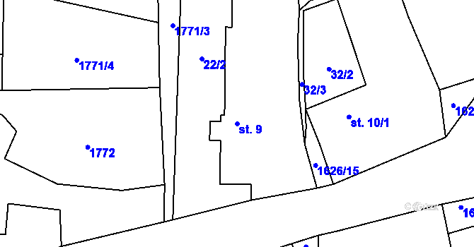 Parcela st. 9 v KÚ Hodoviz, Katastrální mapa