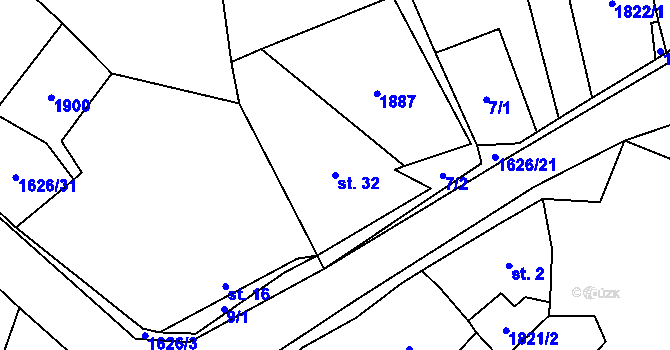 Parcela st. 32 v KÚ Hodoviz, Katastrální mapa