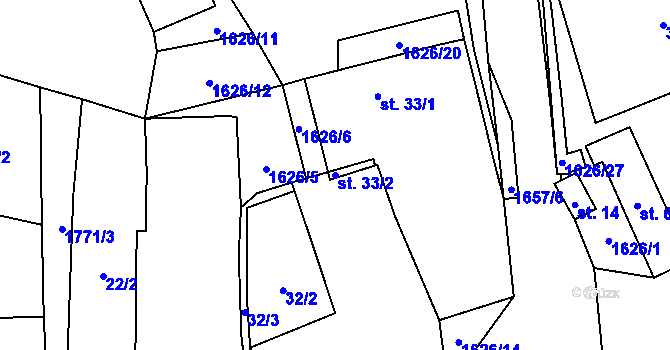 Parcela st. 33/2 v KÚ Hodoviz, Katastrální mapa