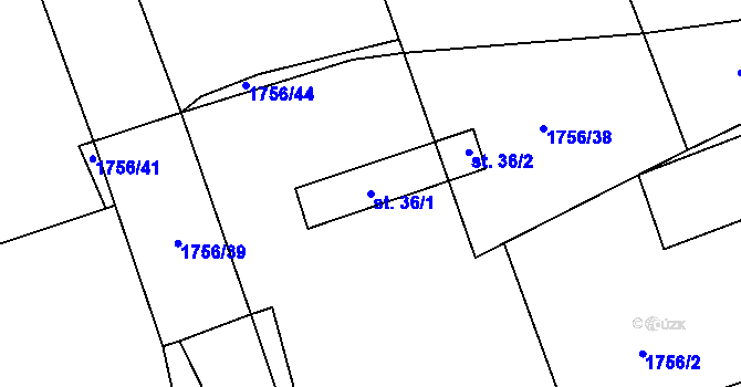 Parcela st. 36/1 v KÚ Hodoviz, Katastrální mapa