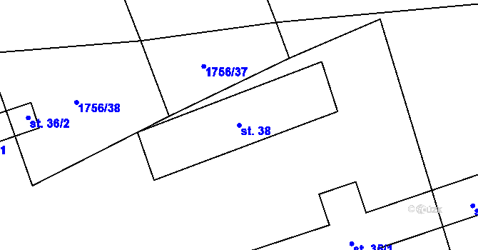 Parcela st. 38 v KÚ Hodoviz, Katastrální mapa