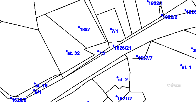 Parcela st. 7/2 v KÚ Hodoviz, Katastrální mapa