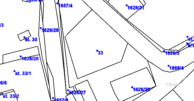 Parcela st. 33 v KÚ Hodoviz, Katastrální mapa