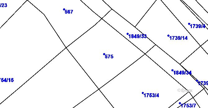 Parcela st. 575 v KÚ Hodoviz, Katastrální mapa