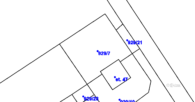 Parcela st. 929/7 v KÚ Hodoviz, Katastrální mapa