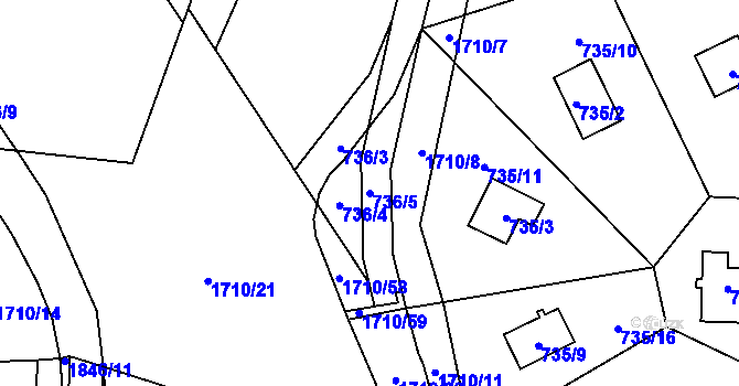 Parcela st. 736/5 v KÚ Hodoviz, Katastrální mapa