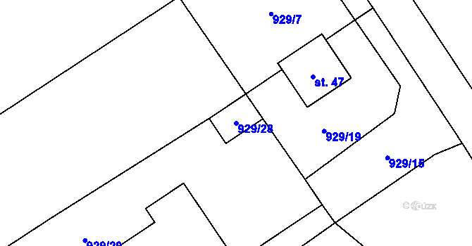 Parcela st. 929/28 v KÚ Hodoviz, Katastrální mapa