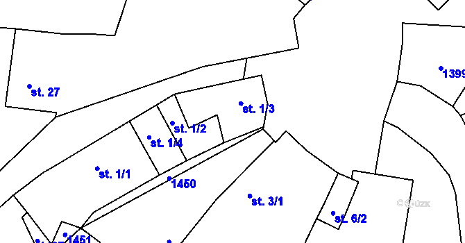 Parcela st. 1/3 v KÚ Hvozd u Manětína, Katastrální mapa