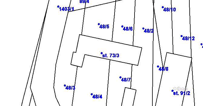 Parcela st. 73/3 v KÚ Hvozd u Manětína, Katastrální mapa