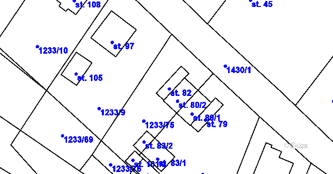 Parcela st. 82 v KÚ Hvozd u Manětína, Katastrální mapa