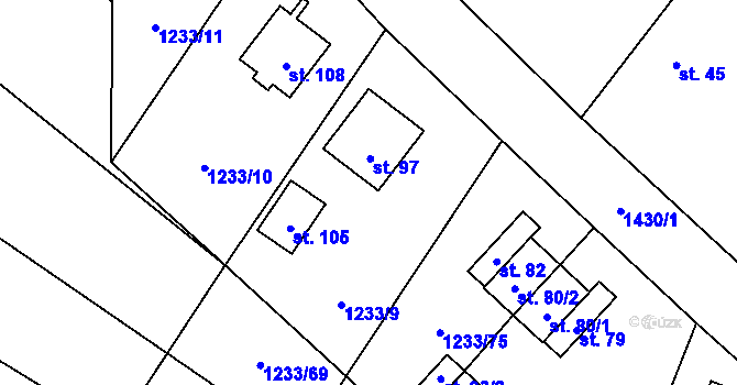 Parcela st. 97 v KÚ Hvozd u Manětína, Katastrální mapa