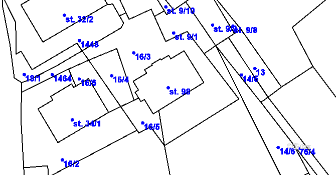 Parcela st. 98 v KÚ Hvozd u Manětína, Katastrální mapa