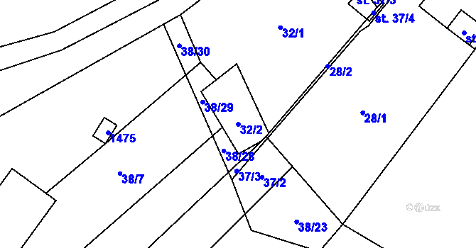 Parcela st. 32/2 v KÚ Hvozd u Manětína, Katastrální mapa