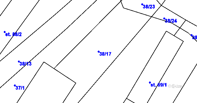 Parcela st. 38/17 v KÚ Hvozd u Manětína, Katastrální mapa