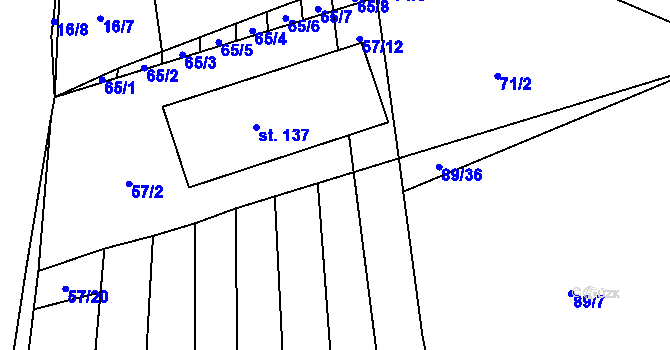 Parcela st. 57/11 v KÚ Hvozd u Manětína, Katastrální mapa
