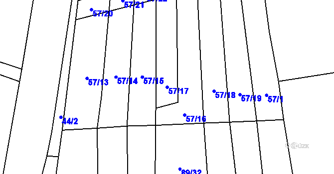 Parcela st. 57/17 v KÚ Hvozd u Manětína, Katastrální mapa