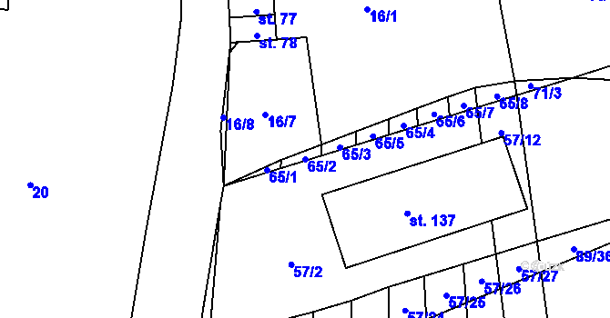 Parcela st. 65/2 v KÚ Hvozd u Manětína, Katastrální mapa