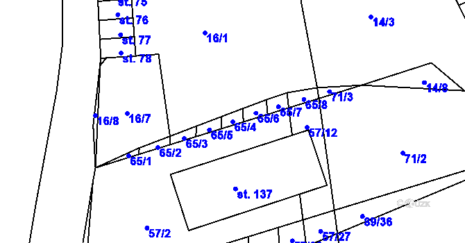Parcela st. 65/4 v KÚ Hvozd u Manětína, Katastrální mapa