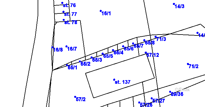 Parcela st. 65/5 v KÚ Hvozd u Manětína, Katastrální mapa