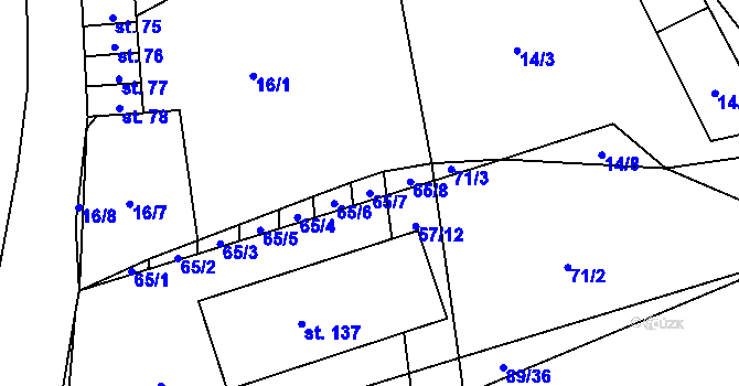 Parcela st. 65/7 v KÚ Hvozd u Manětína, Katastrální mapa