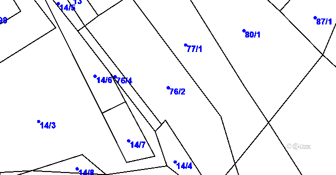 Parcela st. 76/2 v KÚ Hvozd u Manětína, Katastrální mapa