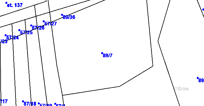 Parcela st. 89/7 v KÚ Hvozd u Manětína, Katastrální mapa