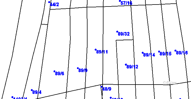 Parcela st. 89/11 v KÚ Hvozd u Manětína, Katastrální mapa