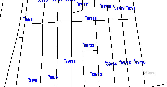 Parcela st. 89/32 v KÚ Hvozd u Manětína, Katastrální mapa