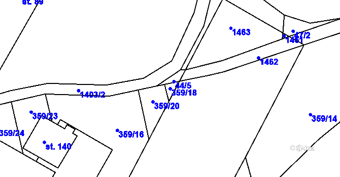Parcela st. 359/18 v KÚ Hvozd u Manětína, Katastrální mapa