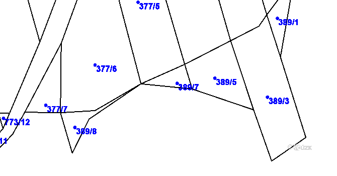 Parcela st. 389/7 v KÚ Hvozd u Manětína, Katastrální mapa