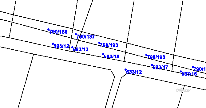 Parcela st. 583/18 v KÚ Hvozd u Manětína, Katastrální mapa